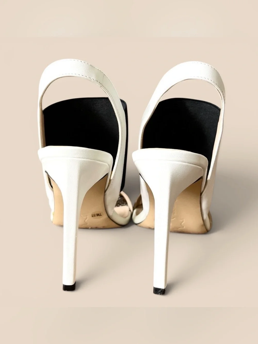 BCBGeneration Black & White Open-Toe Slingback Heels
